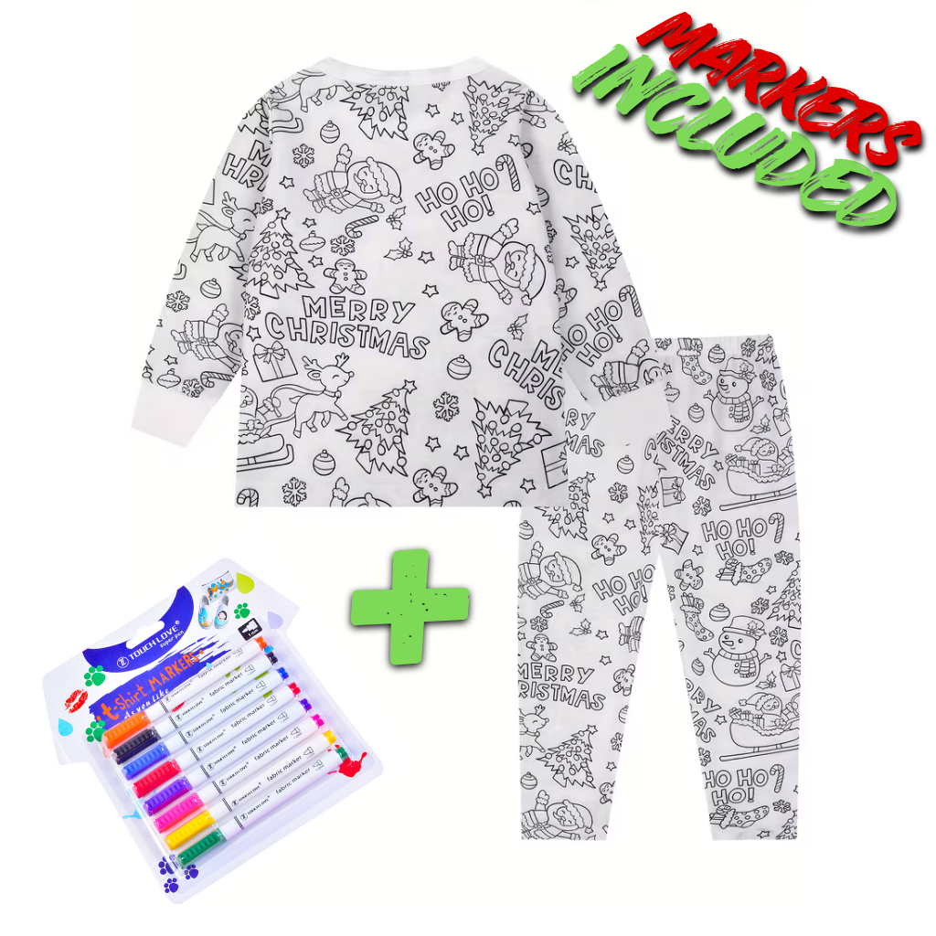 Color & Wear Pajama Set + Fabric Markers | Christmas