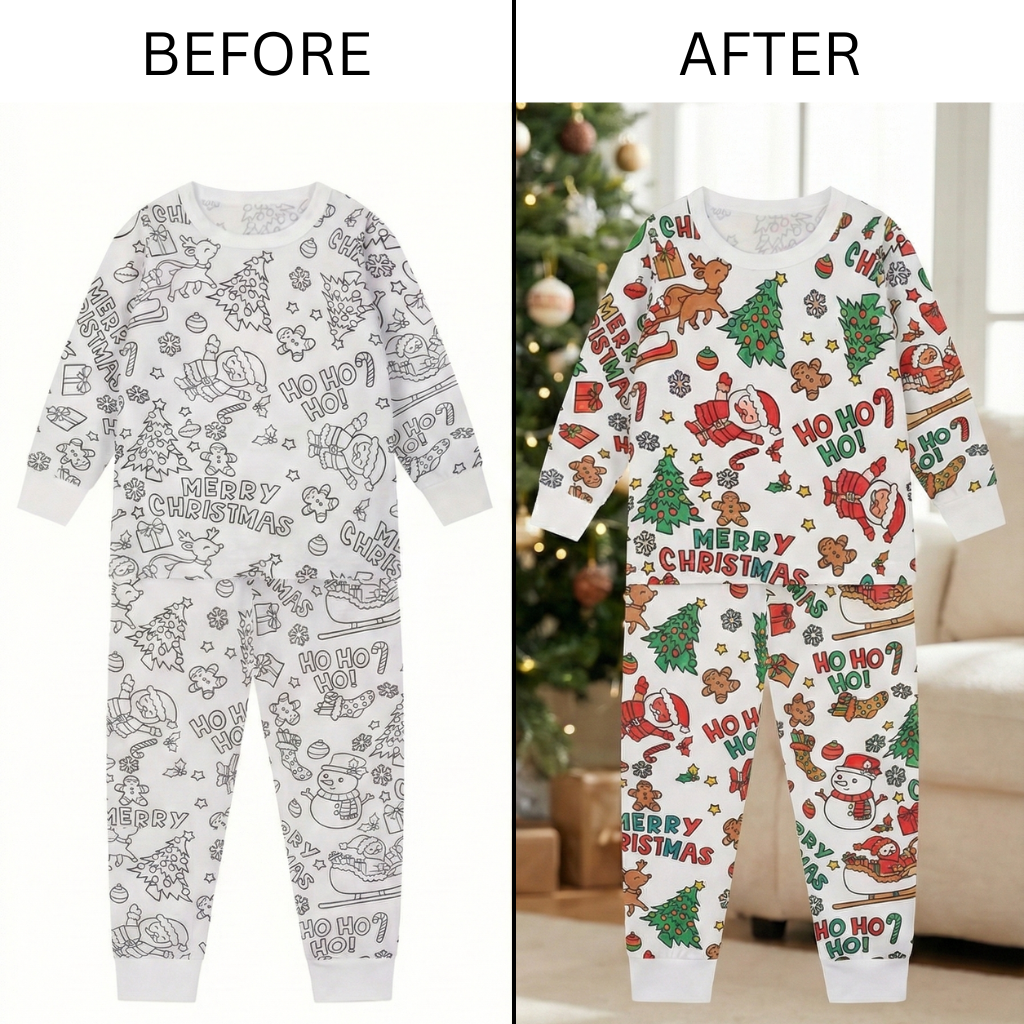 Color & Wear Pajama Set + Fabric Markers | Christmas