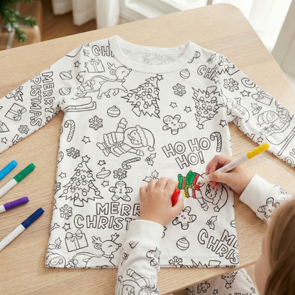 Color & Wear Pajama Set + Fabric Markers | Christmas