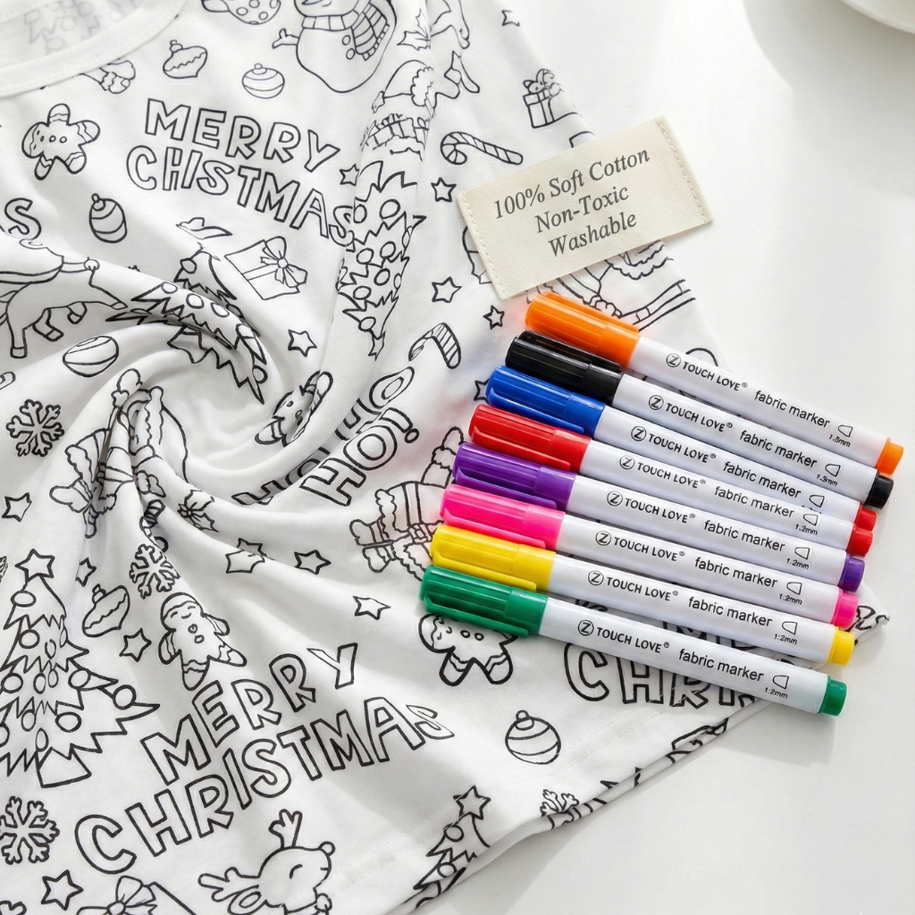 Color & Wear Pajama Set + Fabric Markers | Christmas