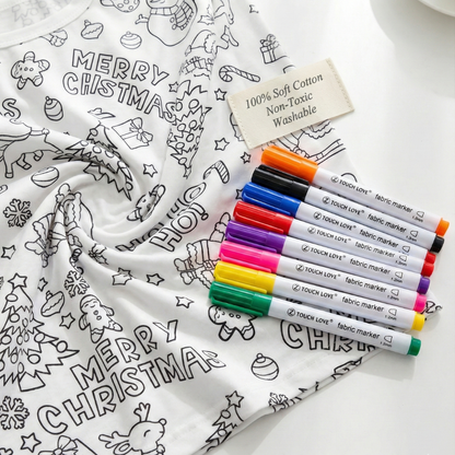 Color & Wear Pajama Set + Fabric Markers | Christmas